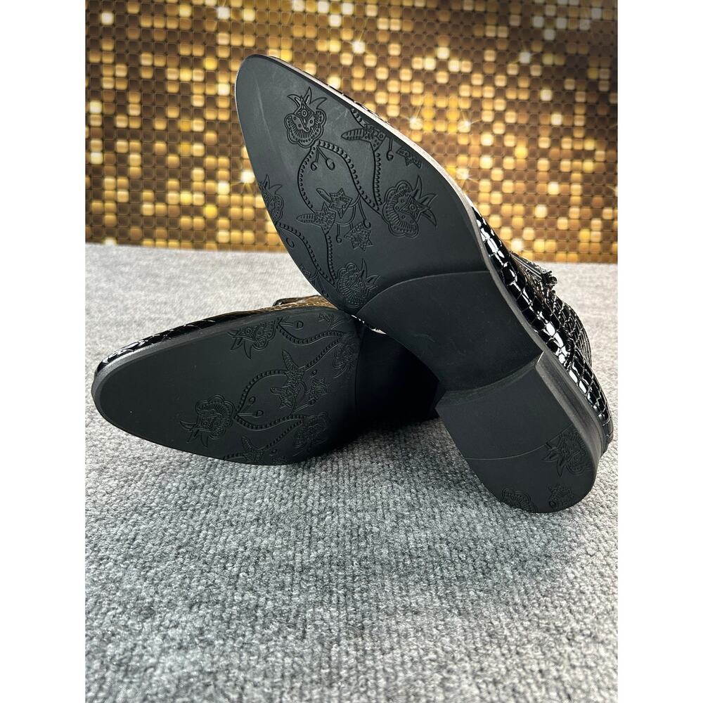 Santimon Men's Patent Croc Embossed Ankle Boots Black Side Zip 8M Deadstock - Picture 5 of 14